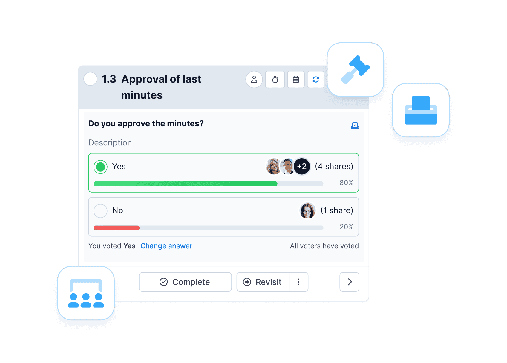 Screenshot showing the electronic voting module embedded in a meeting.
