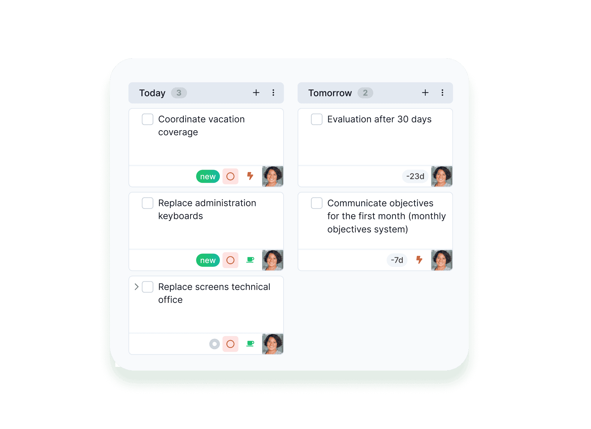 Screenshot of the “Kanban” view to visually organize tasks in WEDO.