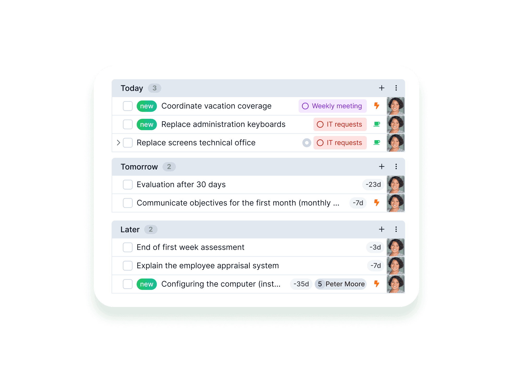 Screenshot of the “List” view for task management in WEDO.