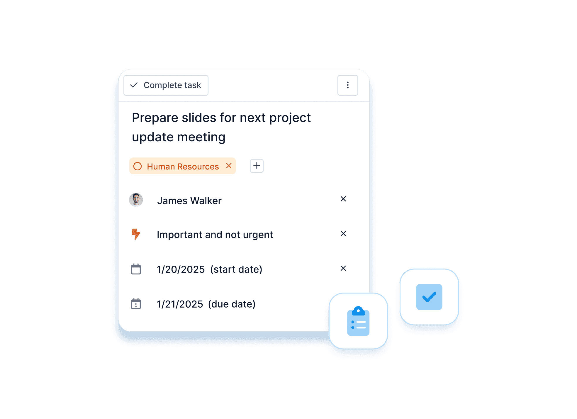 Simplified view of a task detail bar showing key tracking information in WEDO.